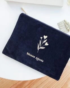 La Pochette Maman Adorée En Velours - Charbon