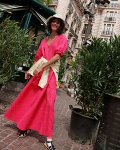 La Robe Raquel Femme En Coton Et Lin - Fuschia 21 La Robe Raquel Femme En Coton Et Lin - Fuschia -Bijoux Magasin la robe raquel femme en coton et lin fuschia 3