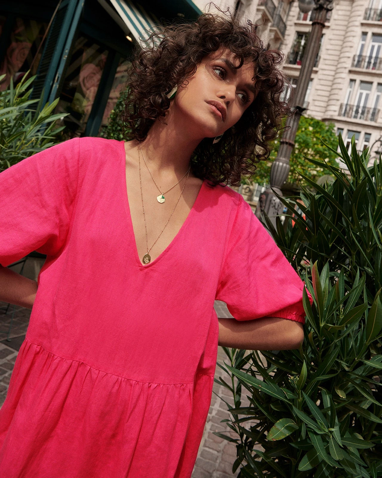 La Robe Raquel Femme En Coton Et Lin - Fuschia 4 La Robe Raquel Femme En Coton Et Lin - Fuschia – Image 2