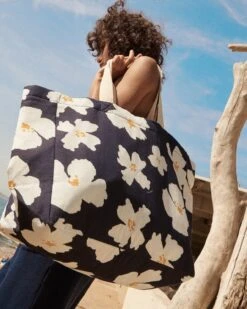 Le Grand Cabas Anémones En Coton Bio - Bleu Nuit