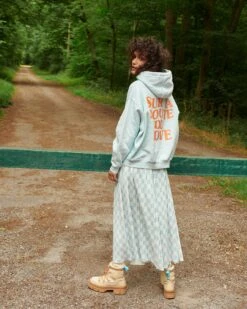 La Jupe Plissée Adèle - Damier Bleu Et Crème