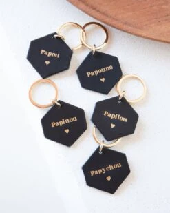 Le Porte-clés Grand-père En Cuir Navy - Fauvette X émoi émoi - Message Au Choix