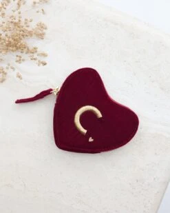 Le Porte-monnaie Cœur Initiale En Velours - Bordeaux -Bijoux Magasin le porte monnaie coeur initiale en velours bordeaux emoi emoi 4