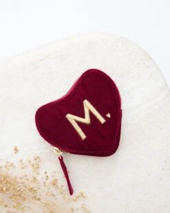 Le Porte-monnaie Cœur Initiale En Velours - Bordeaux