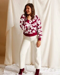 Le Sweat Anémones Maxi Femme En Coton Bio - Bordeaux -Bijoux Magasin le sweat anemones femme en coton bio rhubarbe 1