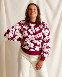 Le Sweat Anémones Maxi Femme En Coton Bio - Bordeaux -Bijoux Magasin le sweat anemones femme en coton bio rhubarbe 12