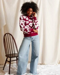 Le Sweat Anémones Maxi Femme En Coton Bio - Bordeaux -Bijoux Magasin le sweat anemones femme en coton bio rhubarbe 3