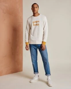 Le Sweat Brodé Papa Loup En Coton Bio - Crème