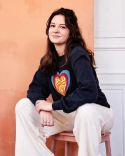 Le Sweat Club À La Folie Femme En Coton Bio - Charbon -Bijoux Magasin le sweat club brode a la folie femme en coton bio creme