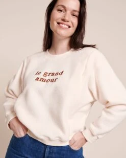 Le Sweat D'allaitement Brodé Le Grand Amour En Polaire Recyclée - Crème