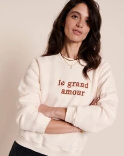 Le Sweat Le Grand Amour Femme En Polaire Recyclée - Crème -Bijoux Magasin le sweat le grand amour femme en polaire recyclee ivoire