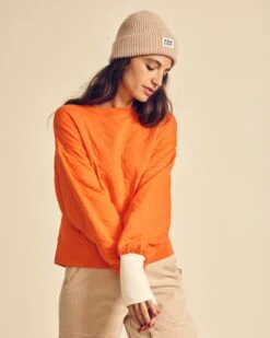 Le Sweat Simone Matelassé Soleils - Orange -Bijoux Magasin le sweat simone matelasse soleils orange 3