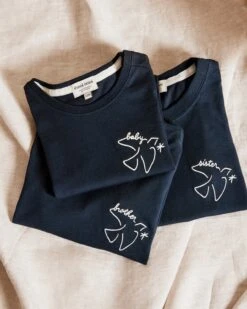 Le T-shirt Brodé Brother Bird En Coton Bio - Charbon -Bijoux Magasin le t shirt brode brother bird en coton bio nuit 1