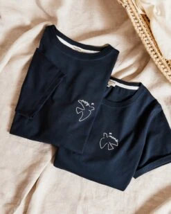 Le T-shirt Brodé Papy Bird En Coton Bio - Charbon -Bijoux Magasin le t shirt brode papy bird en coton bio nuit