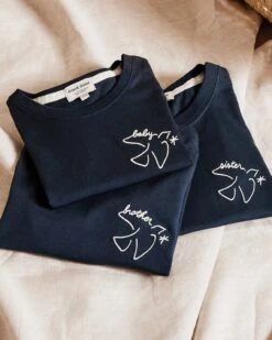 Le T-shirt Brodé Sister Bird En Coton Bio - Charbon -Bijoux Magasin le t shirt brode sister bird en coton bio nuit 2