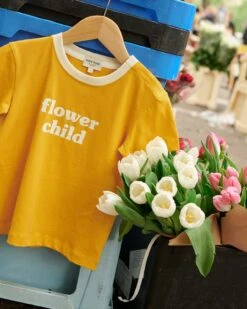 Le T-shirt Flower Child En Coton Bio - Mangue -Bijoux Magasin le t shirt flower child en coton bio mangue