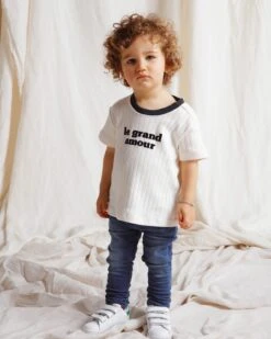 Le Duo De T-shirts Le Grand Amour Femme / Enfant - Crème -Bijoux Magasin le t shirt le grand amour enfant en coton bio creme emoi emoi 15