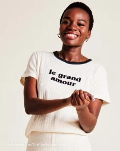 Le T-shirt Le Grand Amour Femme En Coton Bio - Crème -Bijoux Magasin le t shirt le grand amour femme en coton bio creme 32