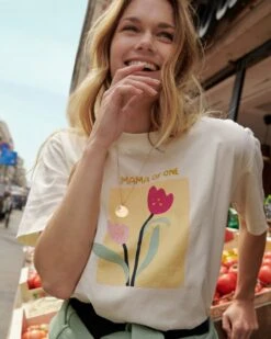 Le T-shirt Mama Of One En Coton Bio - Tulipes