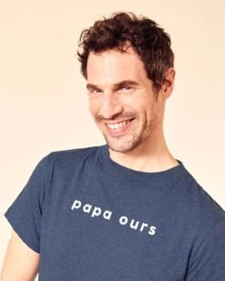 Le T-shirt Papa Ours En Coton Bio - Bleu Azur