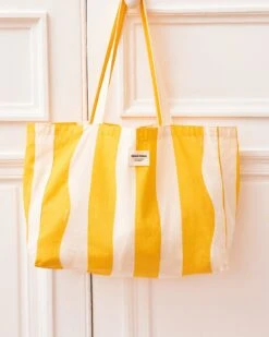 Le Tote Bag En Coton Bio Rayé - Jaune