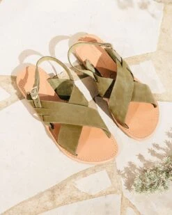 Les Sandales Tom Femme En Cuir Kaki - Théluto X émoi émoi